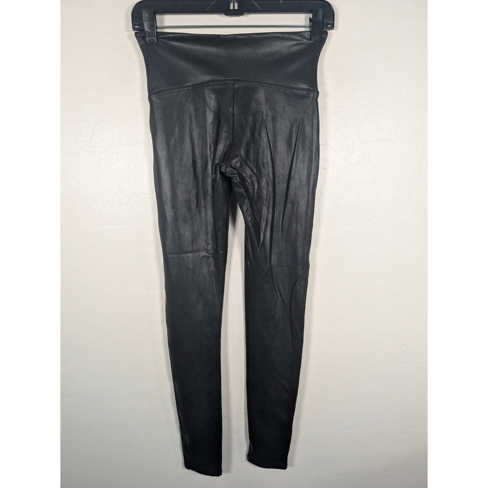 Spanx Leggings Women's Medium Black Faux Leather Stretch‎ Pants Athleisure 2437 - Picture 3 of 10